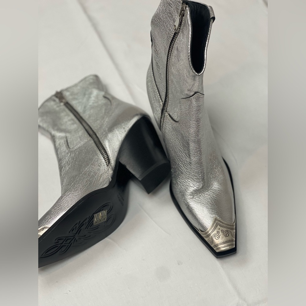 Free People Metallic Silver Ankle Boots. Brayden Western Boots.